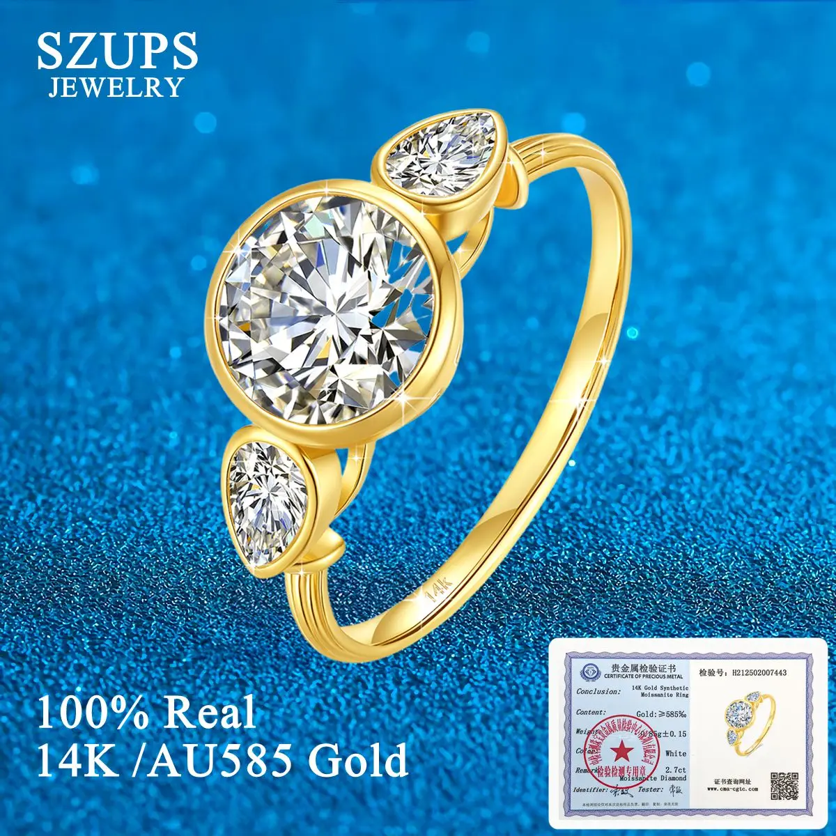 

D Color Moissanite Engagement Ring for Women 14K Real Gold Full Moissanite Wedding Band with Jewelry Gift Box Custom Jewelry