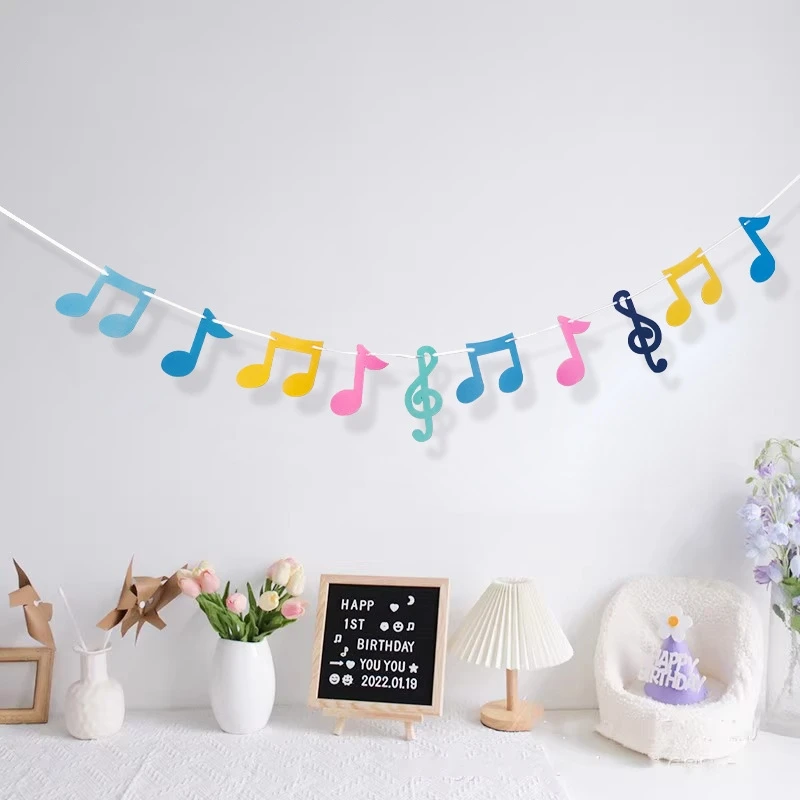 Ins Kleurrijke Vilt Muziek Noot Pull Flag Banner Kids Birthday Wedding Rock Music Festival Party Opknoping Slinger Home Decoration