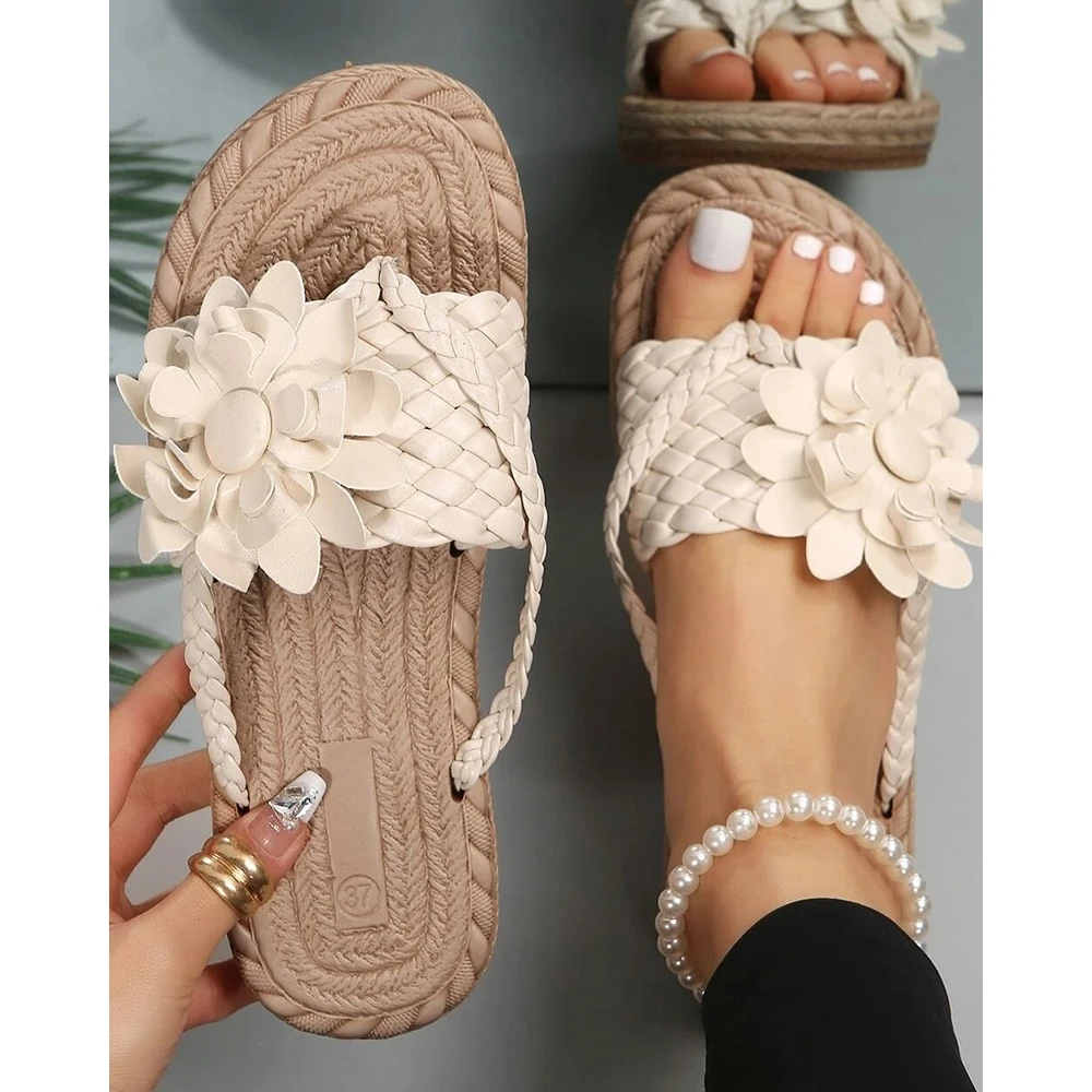 

Women's Fashion Floral Decro Flip Flops Summer Slippers Casual Going Out Slippers Flats Braid Sandals Beach Sandals Women Shoes