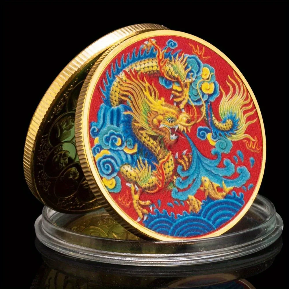 Twelve Zodiac Chinese Dragon Decorations Golden Plated Souvenirs and Gifts Tai Chi Lucky Coins Commemorative Coin Room Decor