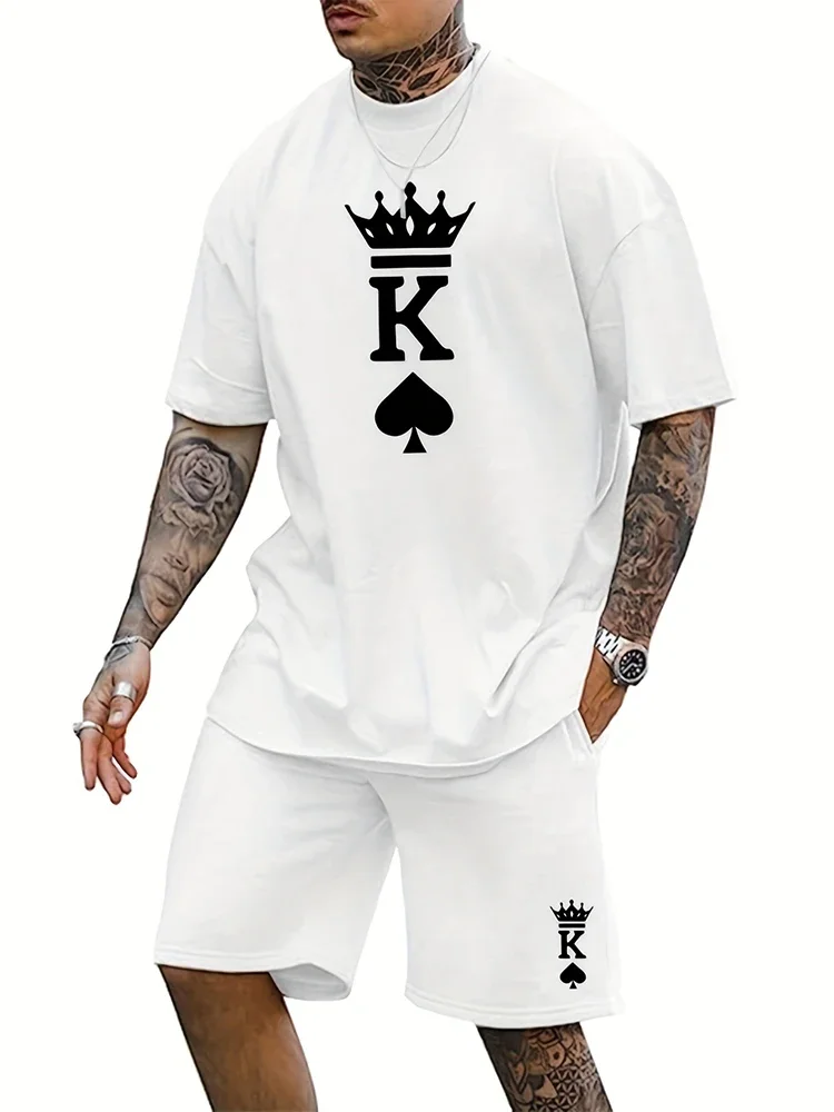 T-Shirt a maniche corte casual estiva da uomo e set di pantaloncini king of spades K-Shirt con stampa e t-Shirt corta da uomo tagliata sotto