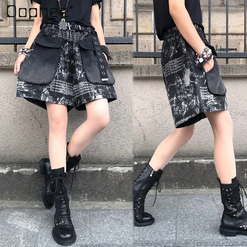 

Streetwear Fashion Printed Wide Leg Fifth Jeans Woman 2023 Summer New Casual Oversize Loose All-Matching Straight Denim Shorts