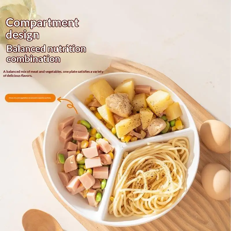 3 Grid Round Dinner Plate Food Grade BPA Free Plastic Durable Snack Serving Platter for Kindergarten Kids Meals Home Kitchen