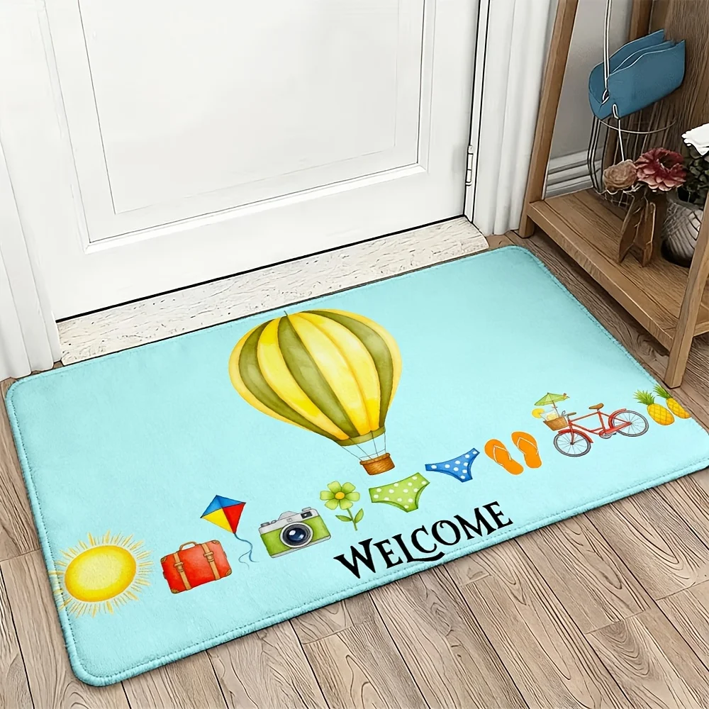 

Tropical Summer Welcome Mat for Door Floor Mat Hot Air Balloon Outdoor Entrance Hall Decor 40x60cm Rug