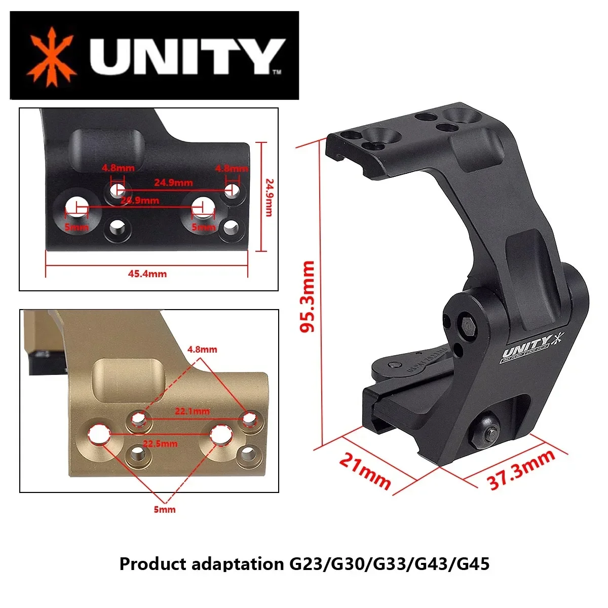 Tactical Metal UNITY LOGO FAST OMNI FTC Magnifier Mount Optic Base G23 G30 G33 G43 G45 2.26\