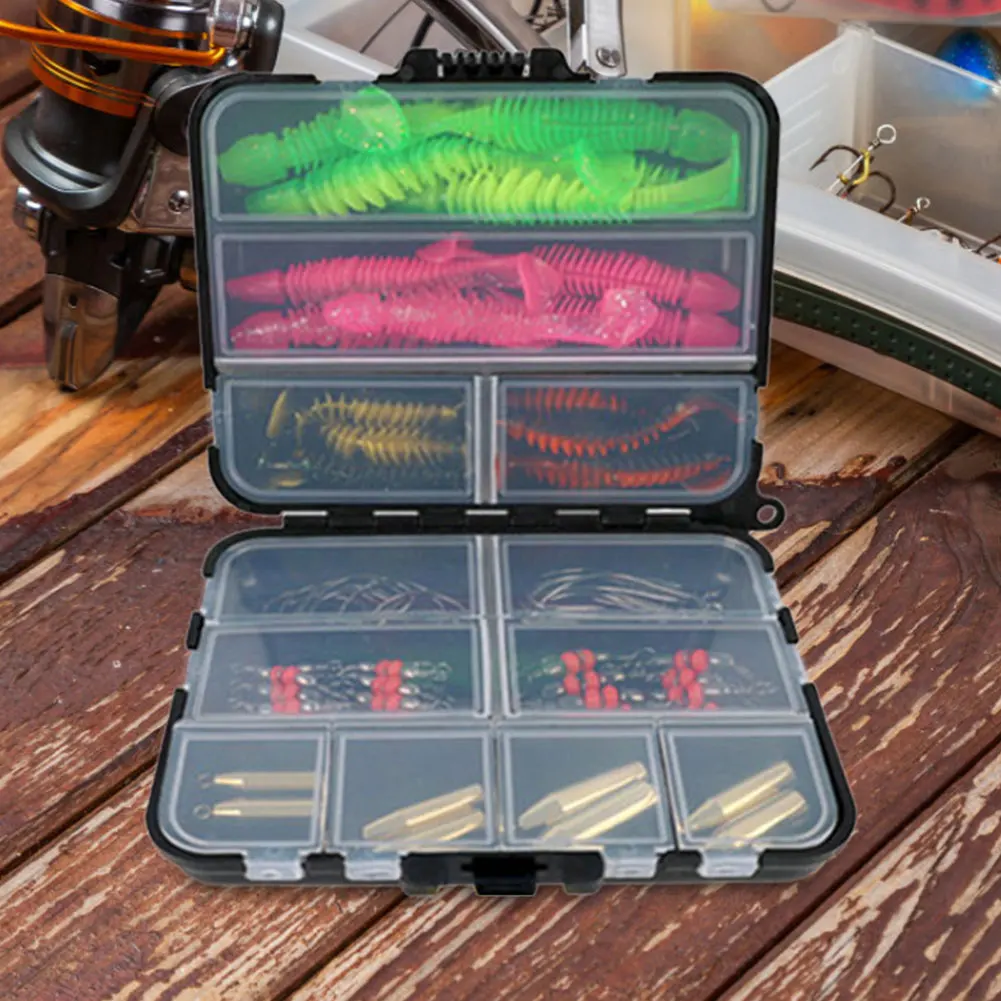 

T Tail Soft Bait Set with Tackle Box Fishing Swivels Hooks Fishing Lure Accessories Set Swimbait for Bass Trout