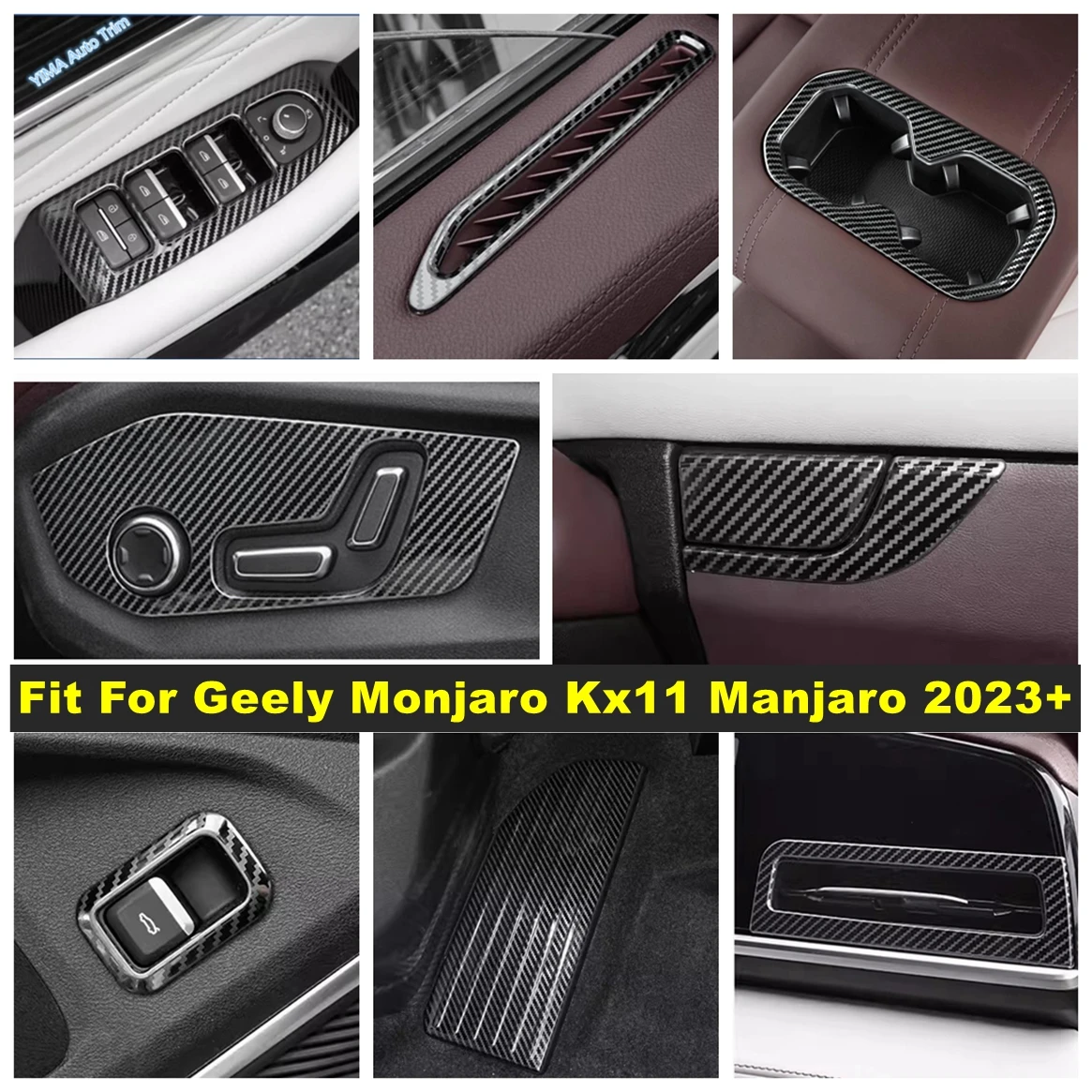 

Carbon Fiber Rear Door Button / Seat Adjust Panel / Rest Pedal Cover Trim For Geely Monjaro Kx11 Manjaro 2023 2024 Accessories