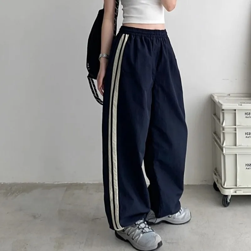 

Deeptown Y2k Vintage Striped Pants Woman Casual Harajuku Sports Baggy Embroidery Trousers High Waist Joggers Pantalones Autumn