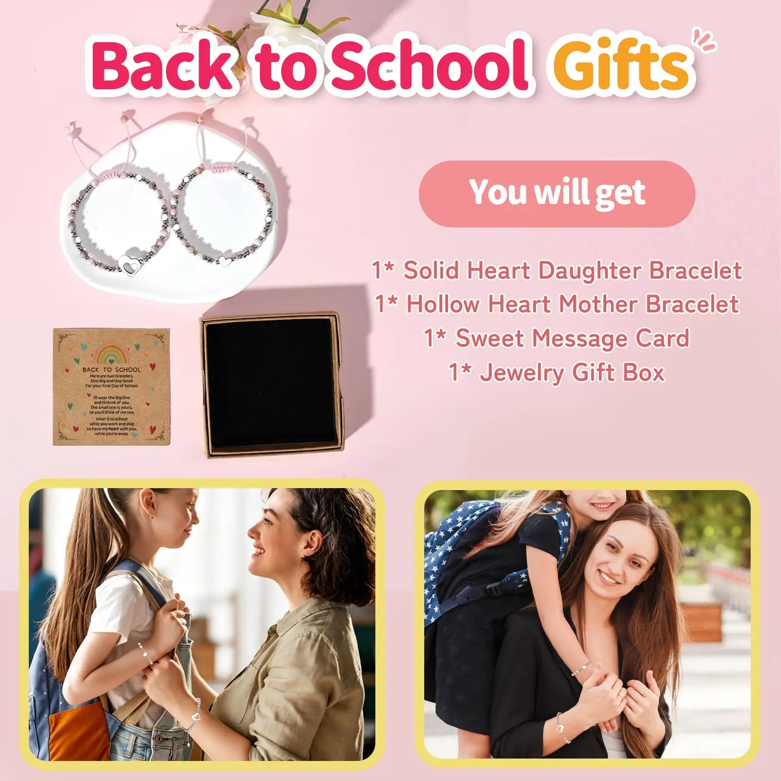 Homecoming Bracelet Gift, Love Match Mom and Me Bracelet, First Day Learning Supplies Gift (with Card)