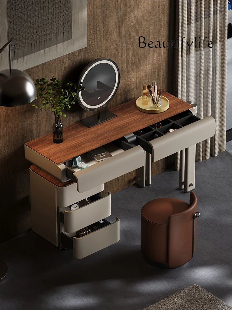 Q Italian minimalist dresser bedroom simple modern walnut solid wood makeup table high-end dresser chest cabinet integrated