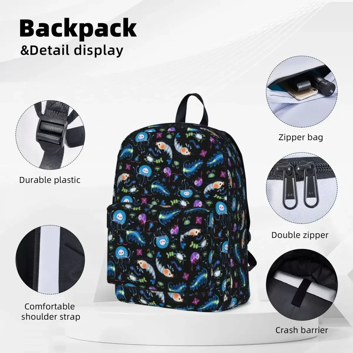 Zooplancton-mochila de gran capacidad para estudiantes, bolso de hombro para ordenador portátil, mochila de viaje impermeable, mochila escolar para niños