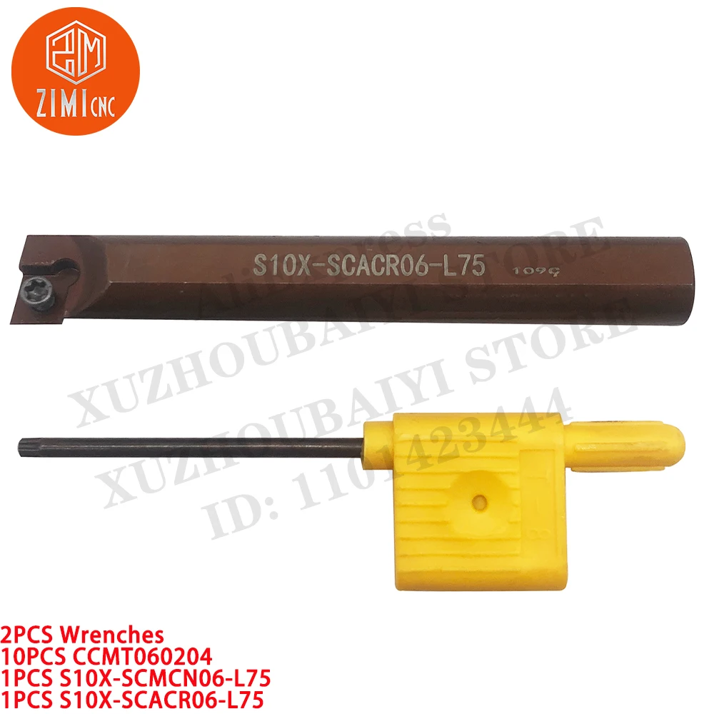 Imagem -06 - Barra de Mandrilar Suporte para Ferramenta de Torneamento de Espuma +10 Pcs Ccmt060204 Metal Duro para Ferramentas Cnc Inserções de Torneamento 2pc S10x-sccmcn06-l75 Mais S10x-scacr06-l75