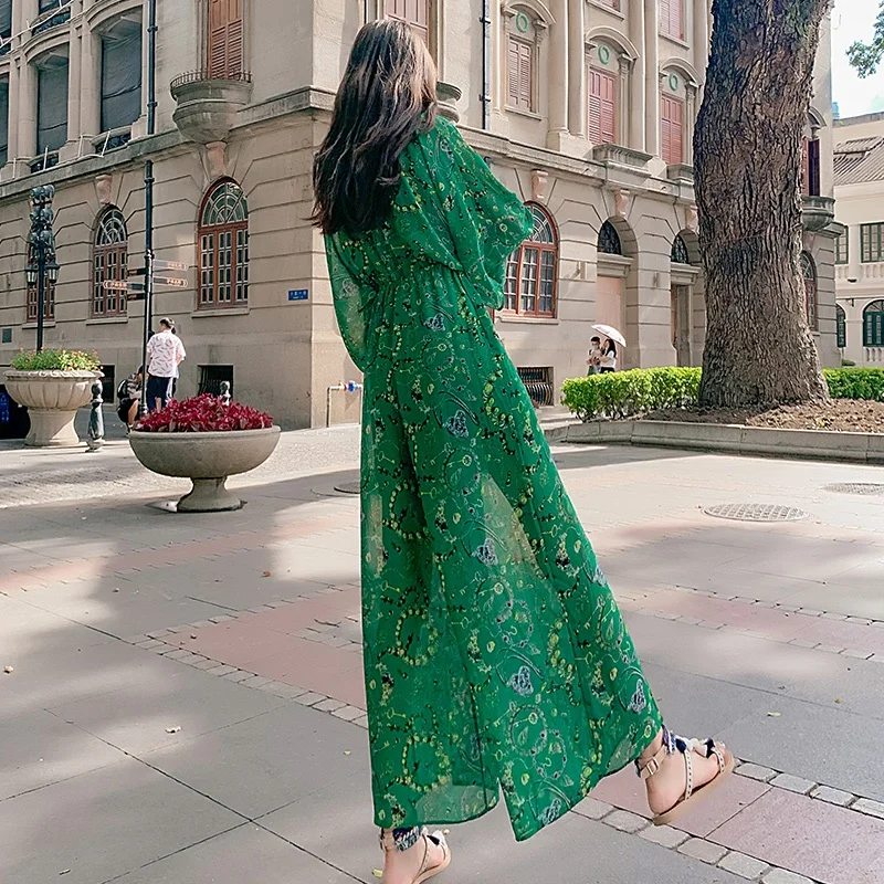 하이웨이스트 실크 쉬폰 플리치 팬츠 여성용 넓은 다리 캐주얼 팬츠