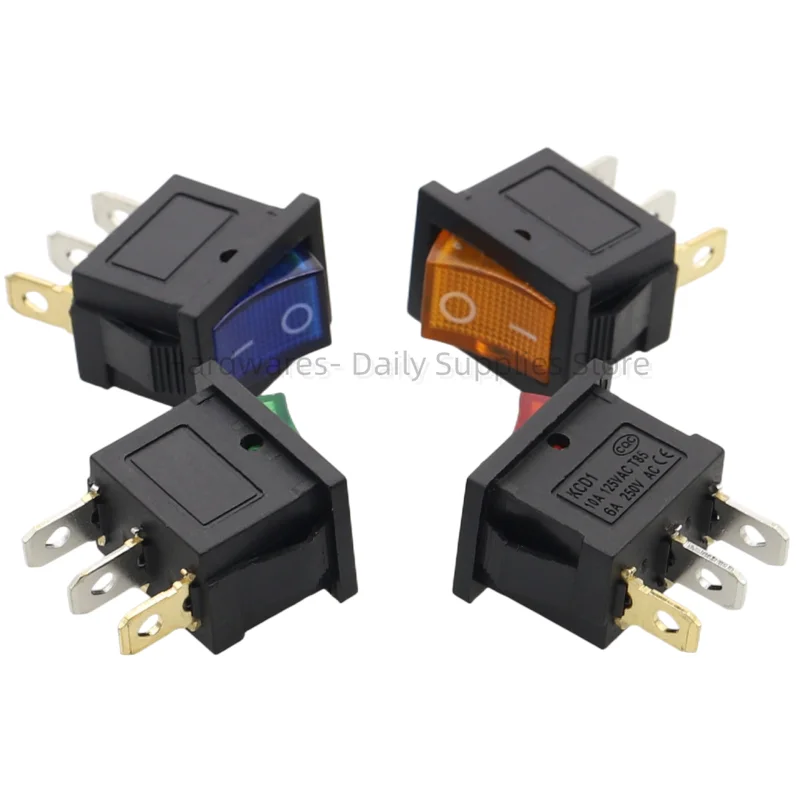 1PCS KCD1 LED ON-OFF ON-OFF-ON 2/3/4 Pin Boat Car Rocker Switch 21*15mm 6A/250V 10A/125V AC Black Red Green Light Siwtch