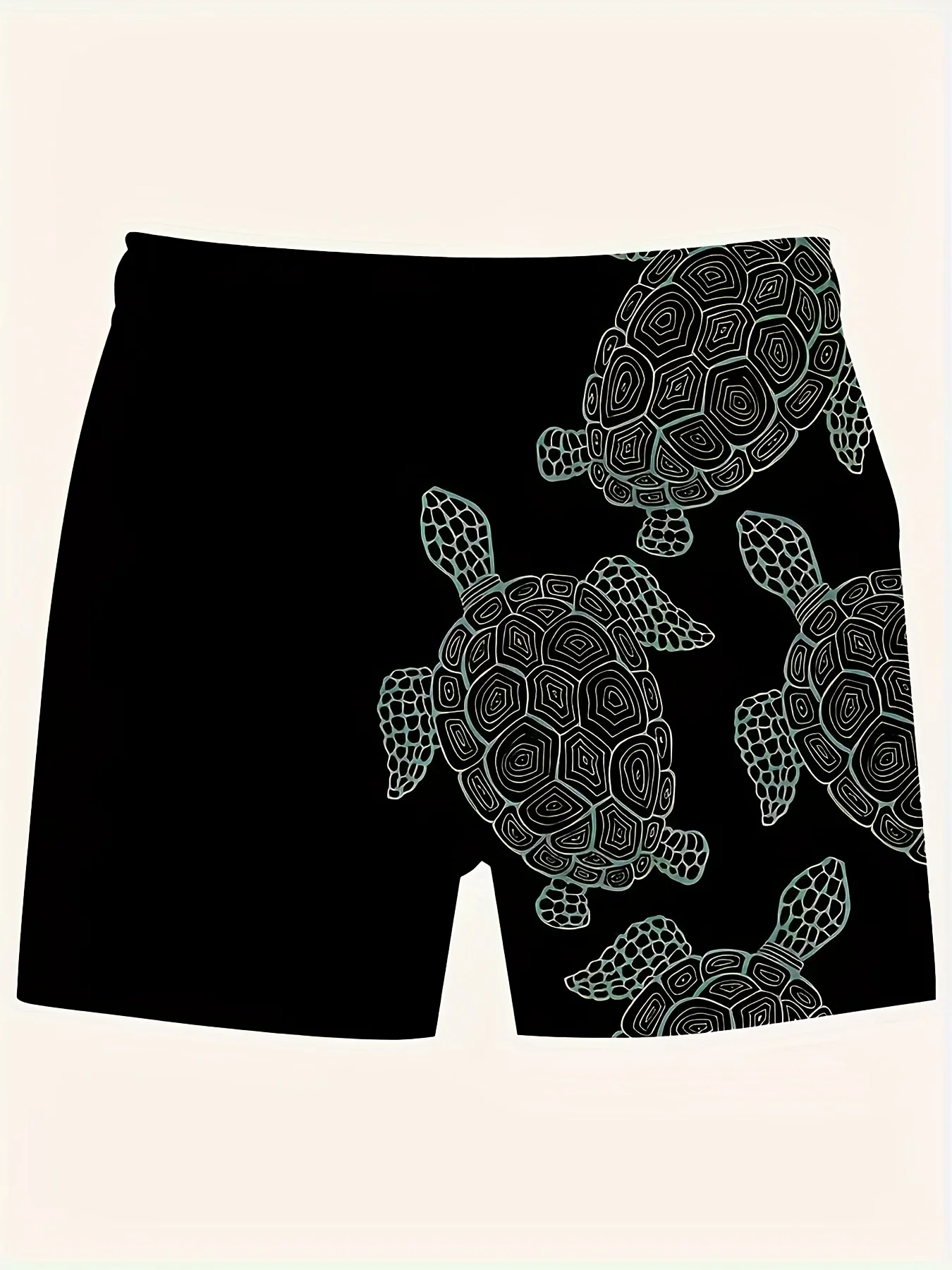 Mens Grey Sea Turtle Pattern Print Quick Dry Board Shorts Elastic Drawstring Swim Trunks Summer Beach Casual Outfit