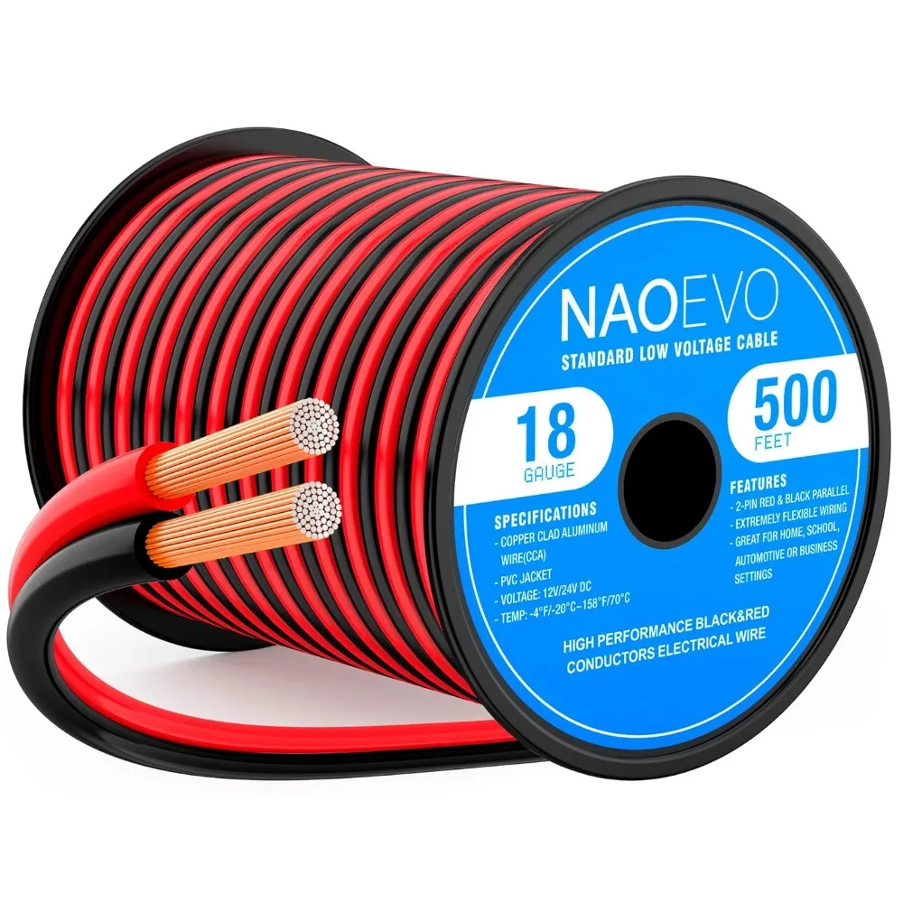 

Электрический провод 18 AWG, 2 жилы, красно-черный, 500 футов, гибкий, низковольтный, ПВХ, удлинитель для светодиодных лент, автомобильный, 12В 24В