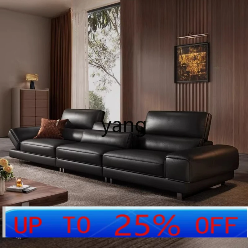 LTT All Blue Top Layer Cowhide Leather Sofa Large Flat Black Italian Sofa