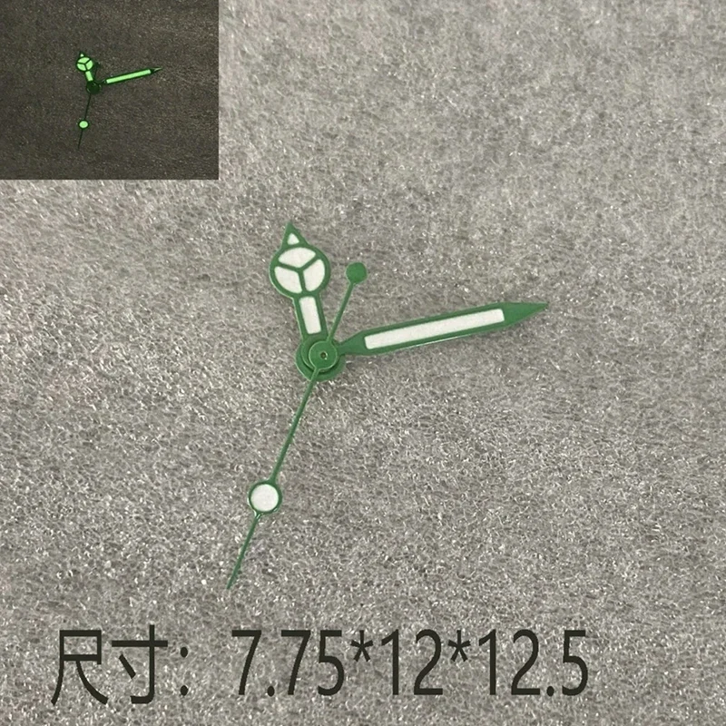 Watch accessories with green border, white three needle watch hands, green glow in the dark, suitable for installing NH35/36/4R/