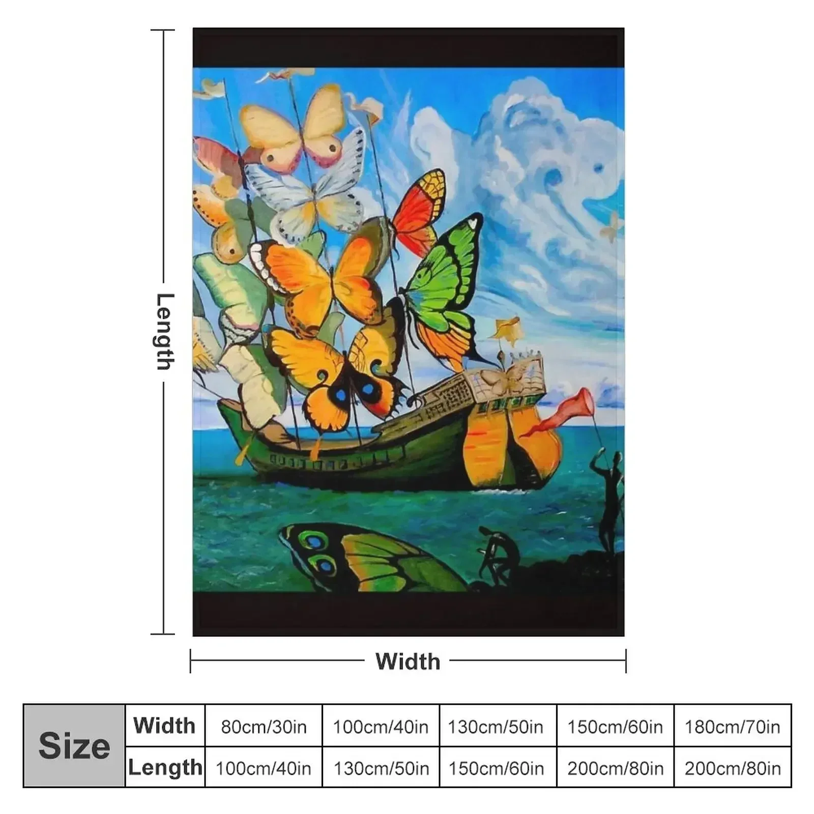 BUTTERFLY SHIP : Vintage Abstract Painting Print Throw Blanket Softest Summer Beddings Thins Beautifuls Blankets