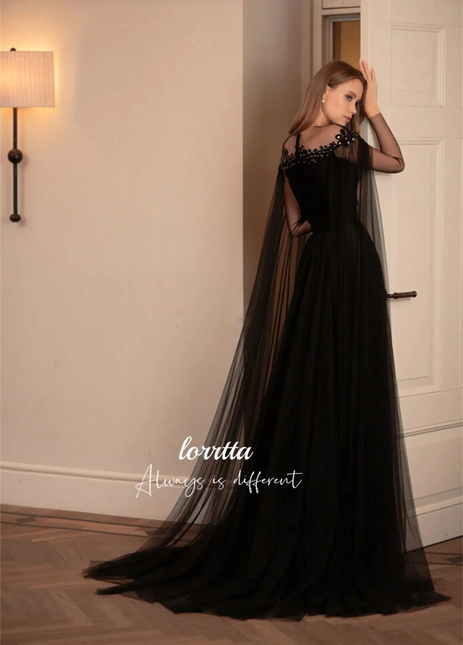 Lorrtta Shiny Decoration Black Evening Dress Line A Elegant Party Dresses for Wedding Night Prom Cocktail Gala Customized