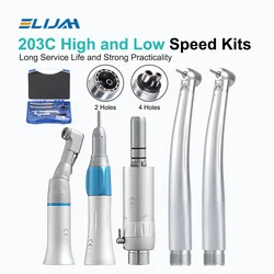 4Pcs/Kit Denspay LED Dental High &Low Speed Handpiece Kit With Metal Box E-generator,Torque Head, Push Button, 3 Water Spray Kit