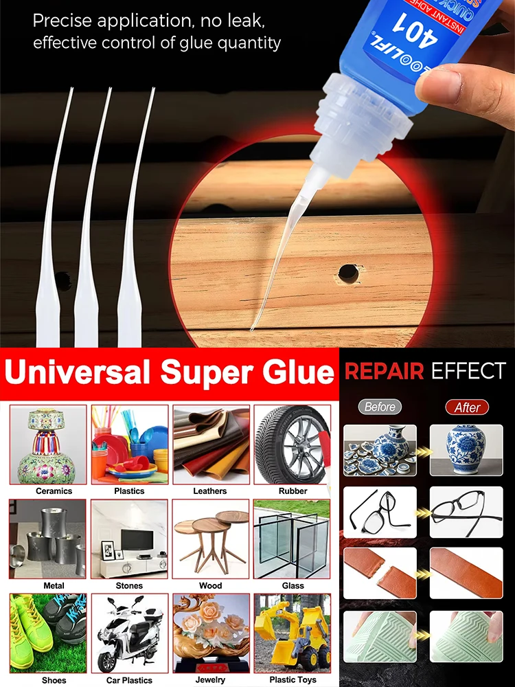 Loolifl 1–7 Stück 401 Instant Strong Super Glue Universal Superglue Mighty Instant Glue für Harz, Keramik, Metall, Glas, schnell trocknender Kleber