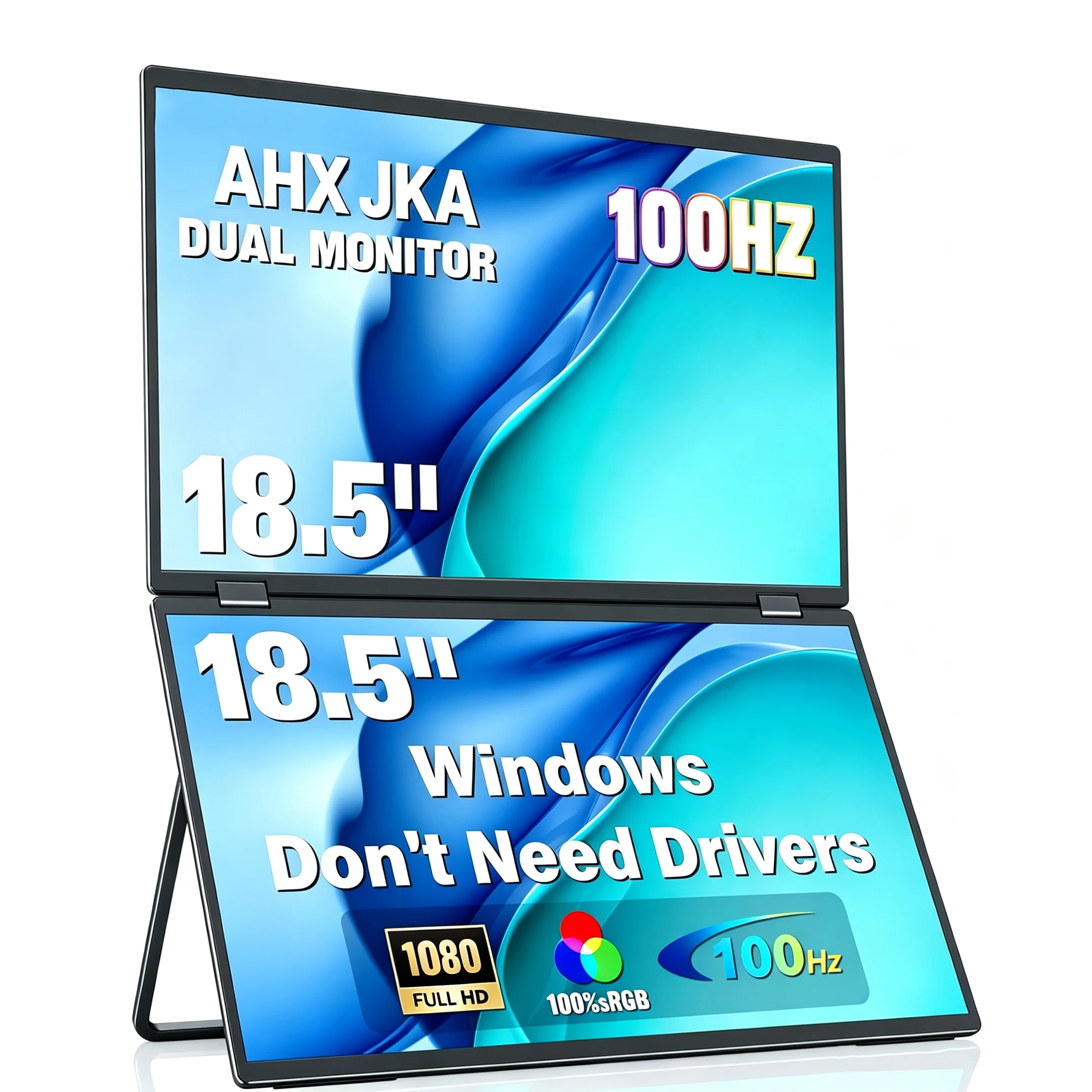 18.5 Inch Dual Portable Monitor 100Hz FHD 1920*1080 IPS Display 100%sRGB 16:9 Aspect Ratio with Stand for Laptop PC Office Work