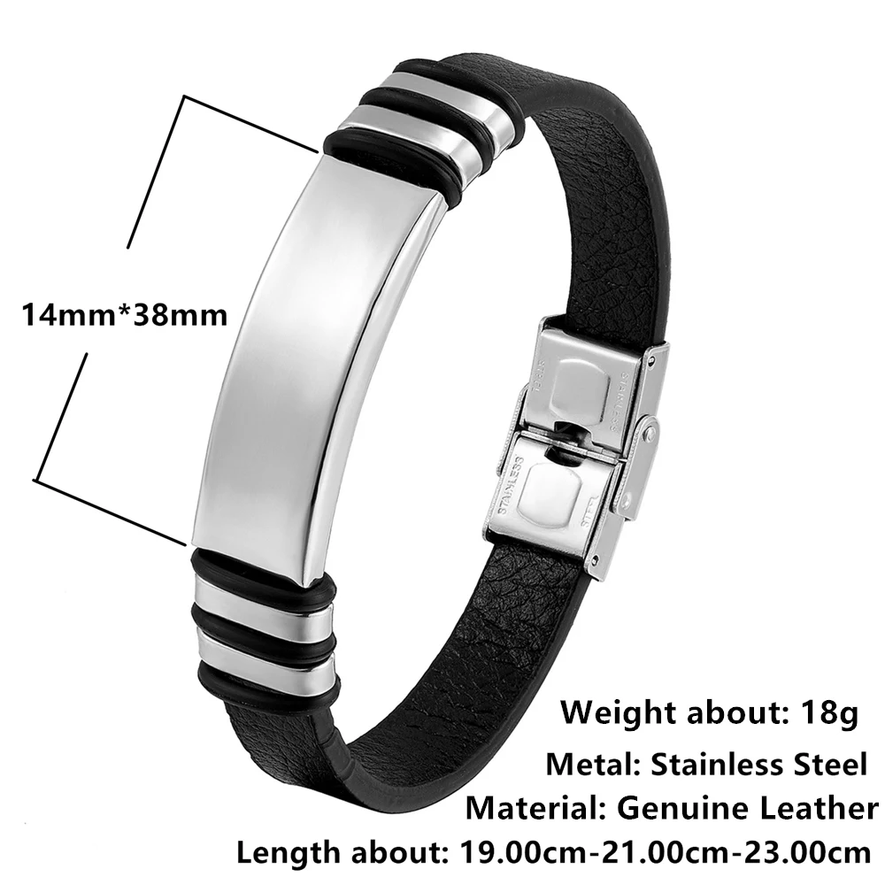 New Fashion Brand Bracelet Stainless Steel Men\'s Bracelet Black Charm Leather Bracelet Men\'s Wristband Simple Jewelry Wholesale