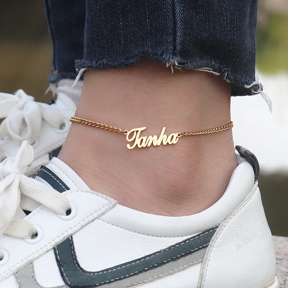 Personalized Name Anklets Gold Silver Leg Chain Foot Jewelry Beach Gift Women Custom Nameplate Ankle Bracelet Stainless Steel