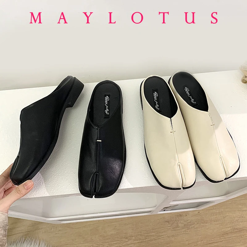 

New Fashion Tabi Ninja Flats Leather Split Toe Flat Shoes Woman Cozy Loafers Female Casual Low Heels Ladies Muller Shoes