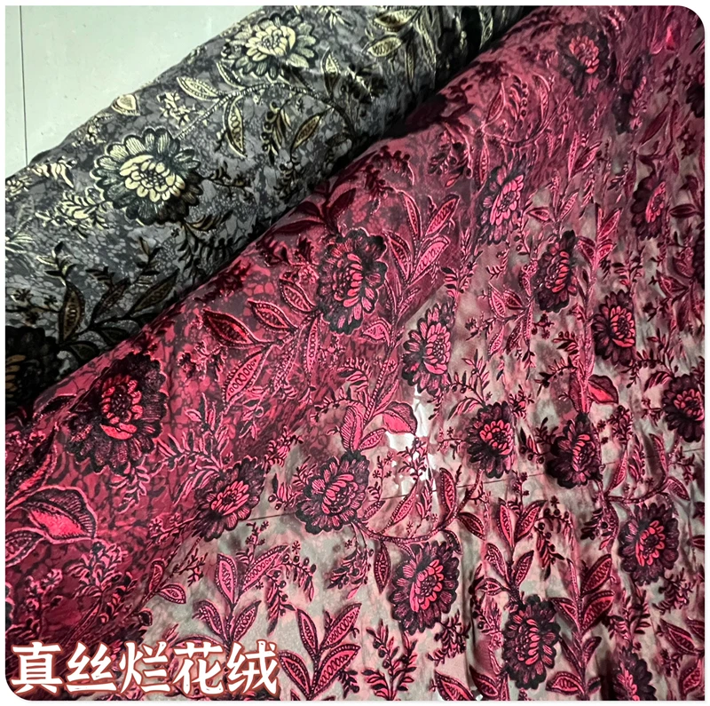 

Flower Real Silk Rotten Velvet Fabric Bottom Cotton Slightly Transparent Soft Dress Cheongsam Qipao Cloth