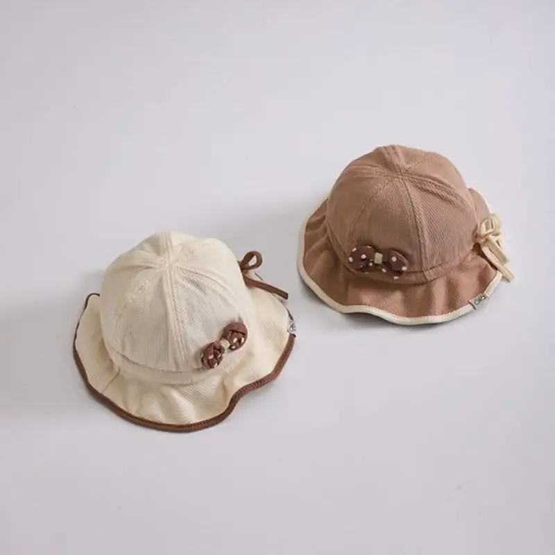 

Princess Baby Bow Fisherman Caps Soft Cotton Toddler Basin Cap 1-3Y Girl Children Sun Protection Visors Kids Drawstring Bowl Hat