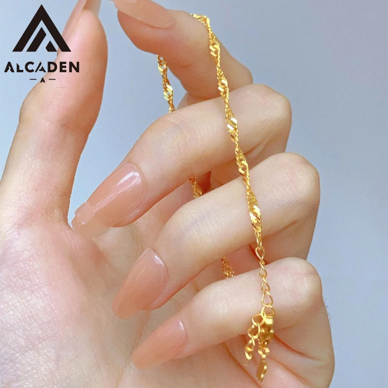 Bling Bling Stainless Steel Water Wave Chain Bracelet For Women Gold Color Hand Wrist Chain Metal Jewelry Anklet