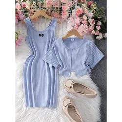 Kids Girls Clothing Set 2 Pcs Set Children Clothes Summer Fashion Casual Bodycon Dress for Kids Girls Outfits 8 9 10 11 12 Years