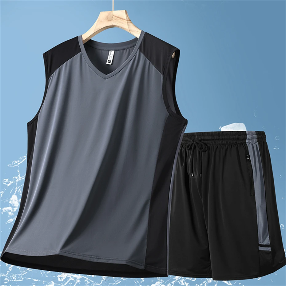 Men's Sets Summer Tank Tops Shorts Plus Size 10XL 13XL Suits Male Fashion Running Set Quick Drying Summer Suits Big Size 13XL