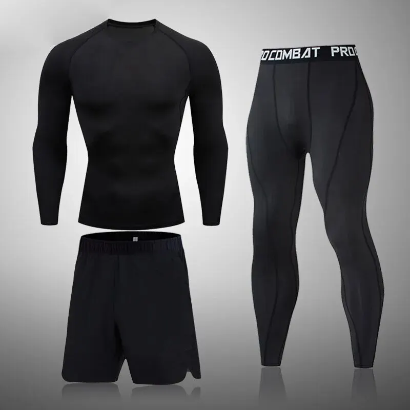 Męski zestaw kompresyjny T-shirt z krótkim rękawem Męskie obcisłe spodnie Fitness Odzież kulturystyczna Rashguard Kombinezony sportowe