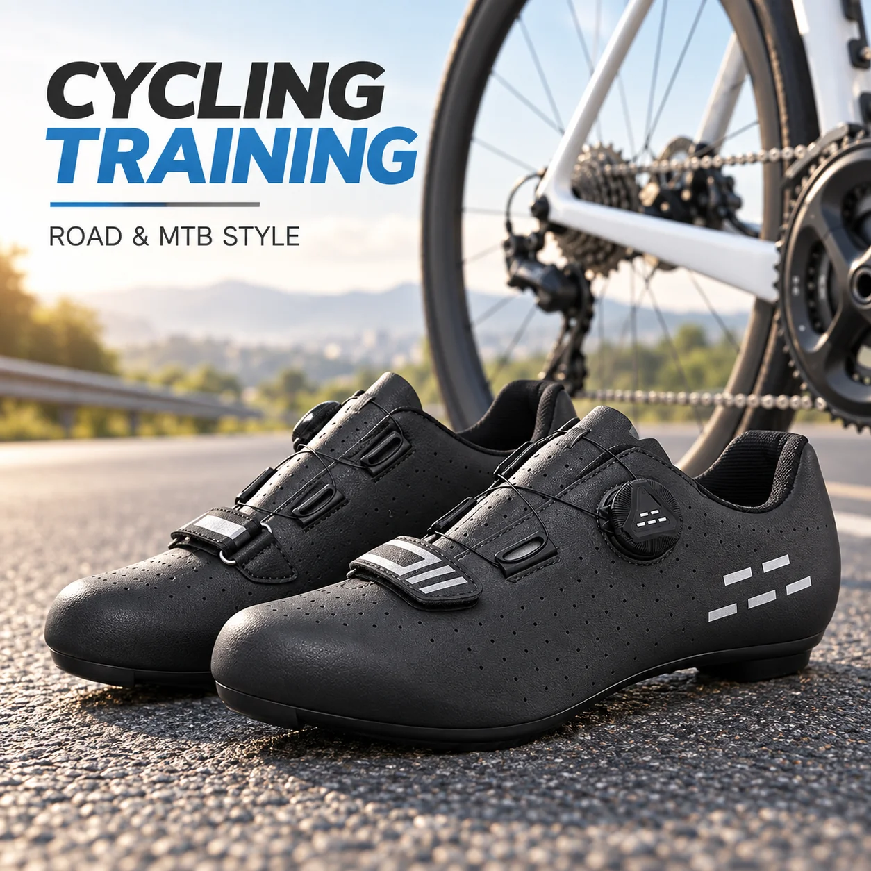 Road MTB Cycling Shoes Single Dial Closure Perforated Upper Hard Sole Bicycle Cleat Shoes with Road and Mountain Sole Options