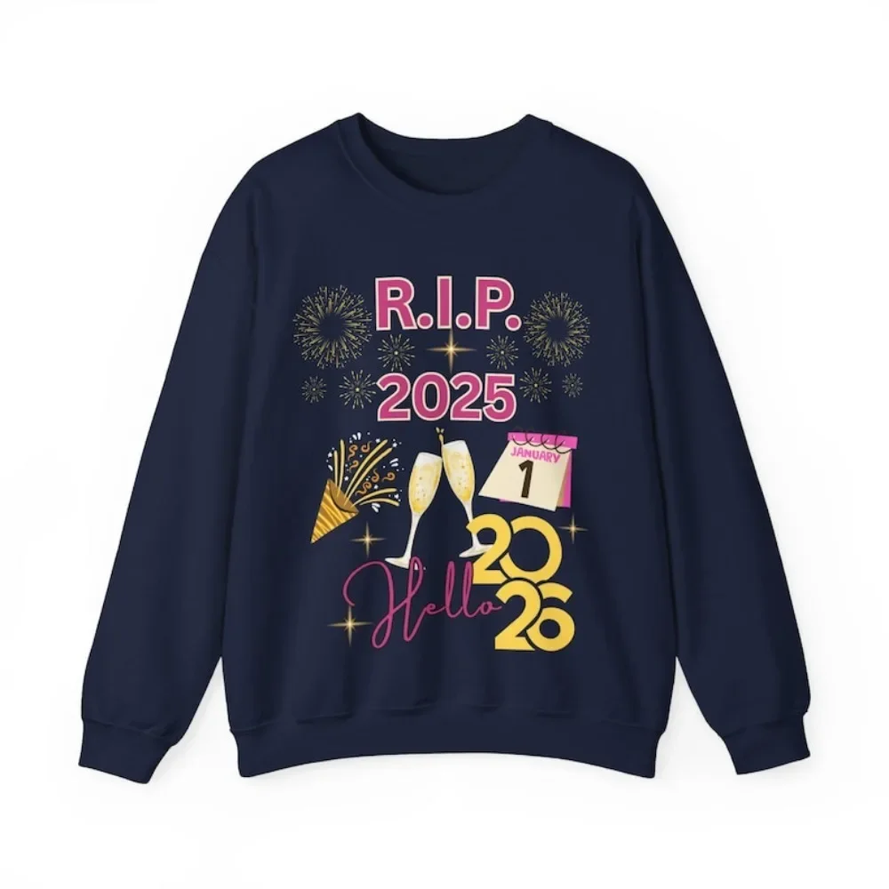 سويت شيرت الاحتفال بالعام الجديد R.I.P. 2025 مرحبا 2026 للجنسين Crewneck هدية مريحة عطلة الملابس رأس السنة الجديدة يوم رأس السنة الجديدة
