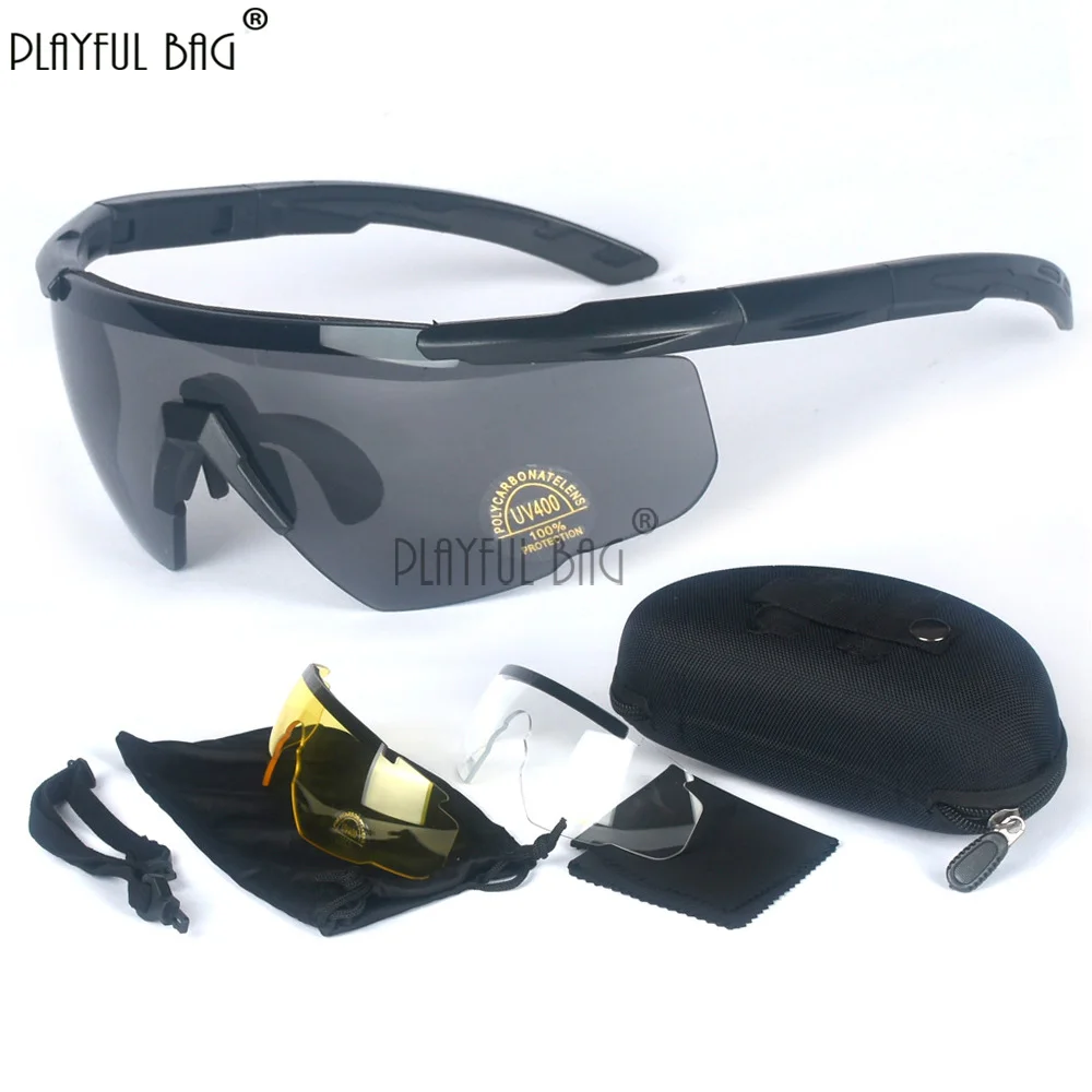 Tactical Goggles With 3 Color Lenses Airsoft Shooting Glasses Outdoor Cycling UV Protection Glasses Sports Eyewear NA140S