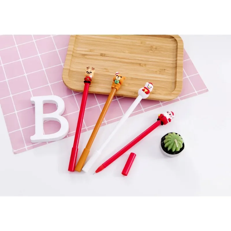 12Pcs Christmas cute creative three-dimensional Christmas hat bear reindeer neutral pen, novelty Christmas stationery