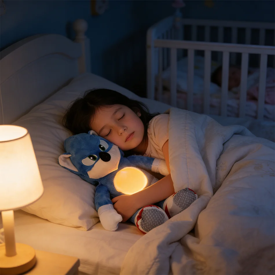 

Sonic the Hedgehog Soothing Plush Toy Sound Light Breathing Function Baby Sleep Comfort Doll for Kids New Year's /Birthday Gift