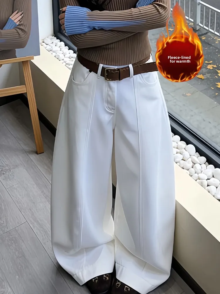 

Джинсы женские в американском стиле, свободные, в стиле бойфренд, с флисовой подкладкой, ретро, универсальные, повседневные, широкие, в пол, для дерзких девушек