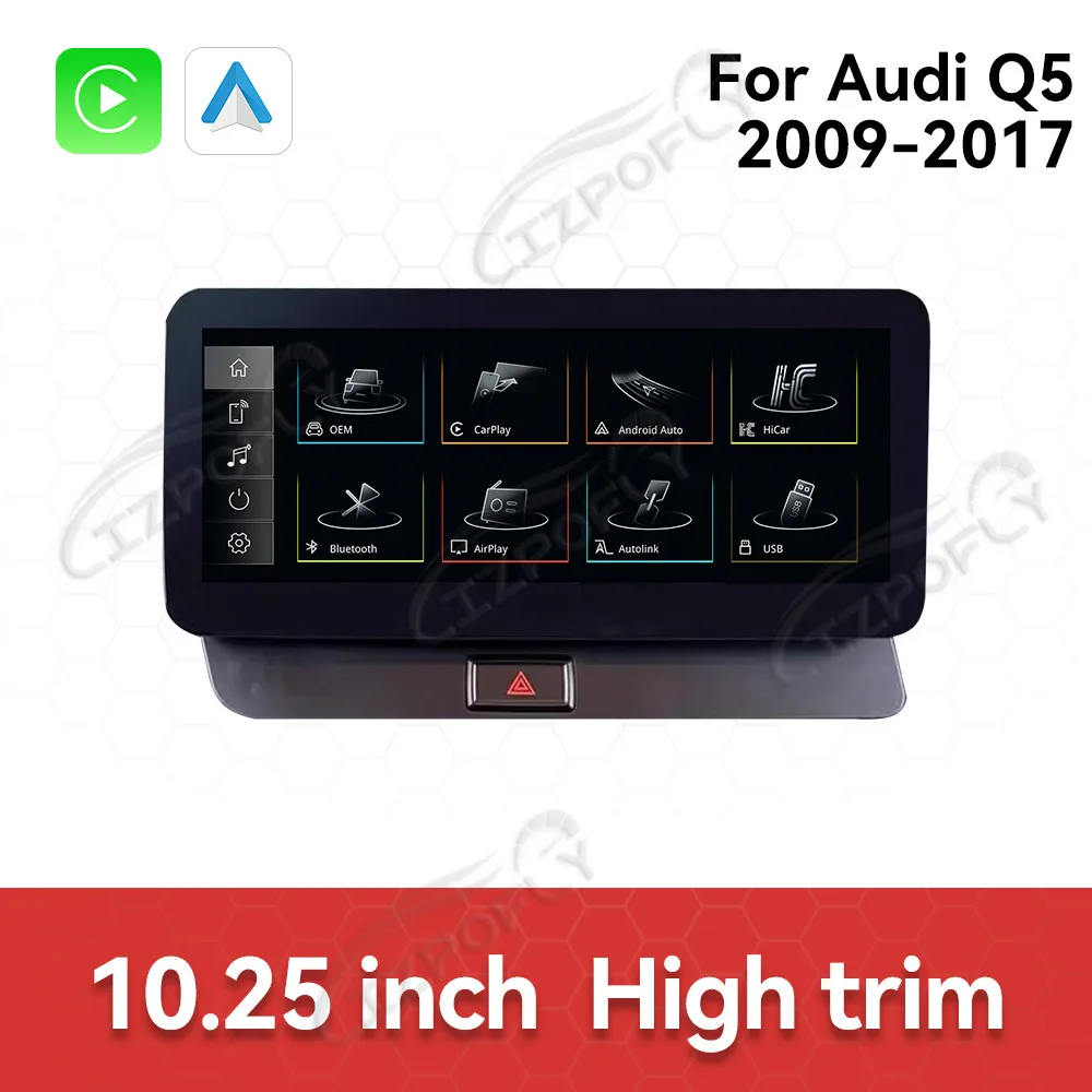 High Configuration 1920*720 Wireless CarPlay 10.25 Inch Linux Multimedia Display Screen For Audi Q5 2009-2017 Android Car Radio