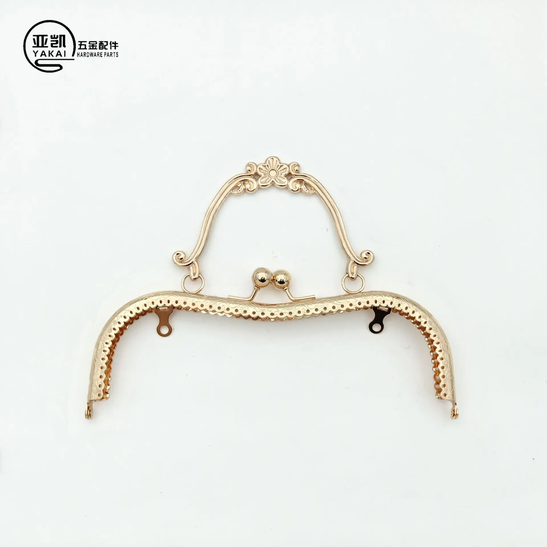 20.5CM Retro Embossing Flower Golden Metal Kiss Bucket Purse  Frame For Bags Handle Clasp To The Bag DIY Accessories