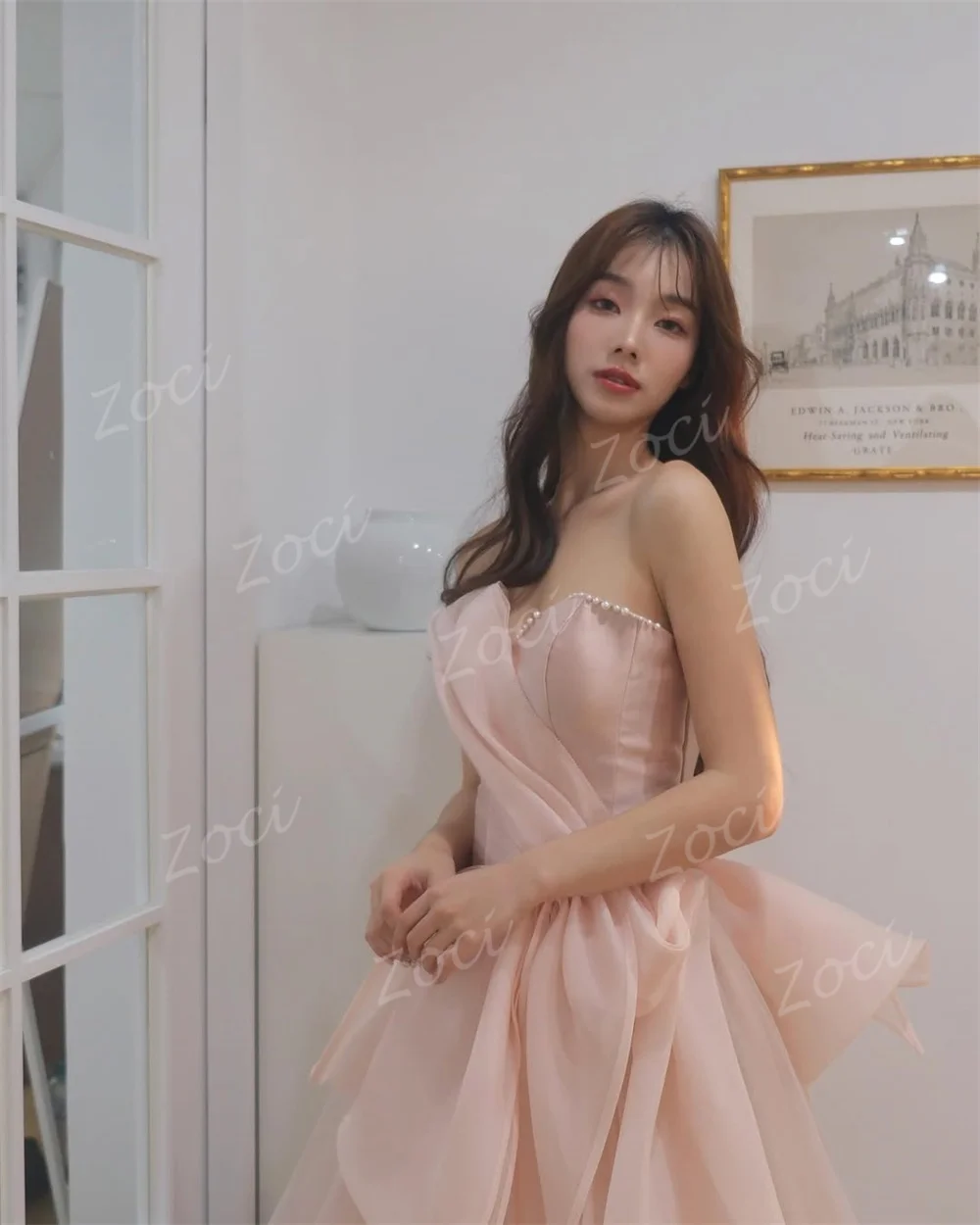 Zoci chérie rose Organza Tulle robes de bal corée Photos séance mariée robe de mariée 2026 grand arc fée robe de soirée personnalisée