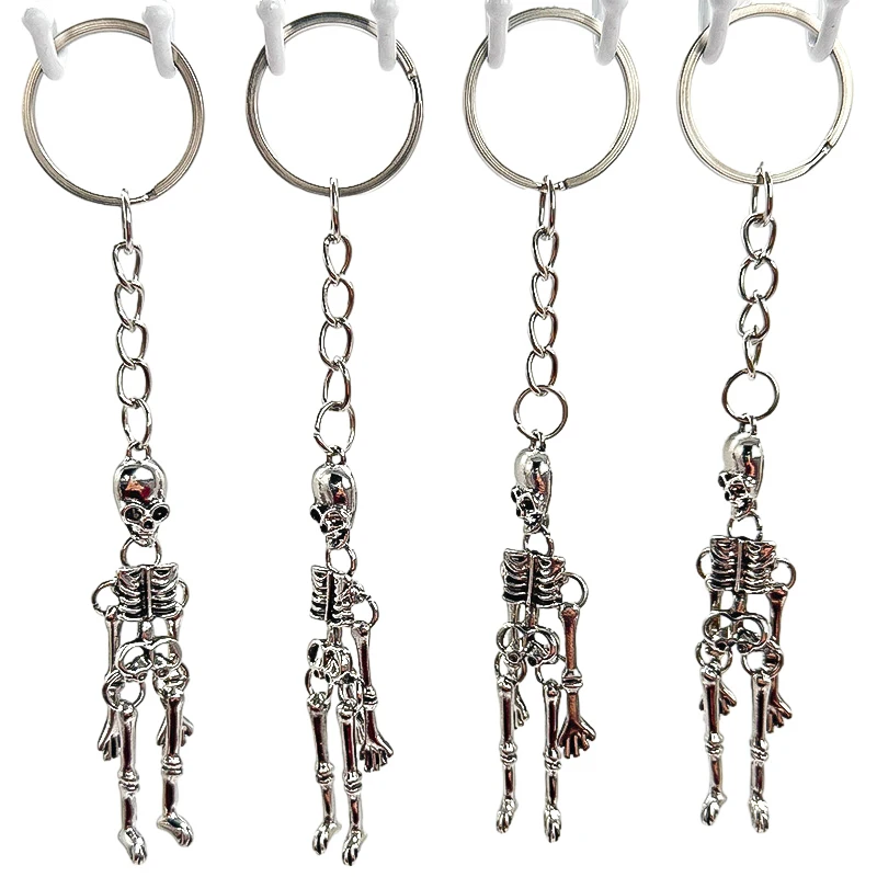 Skull Keychain Punk Multi-jointed Skeleton Keyring Car Charms Gothic Horror Pendant Halloween Ghost Head Jewelry Couple Gift