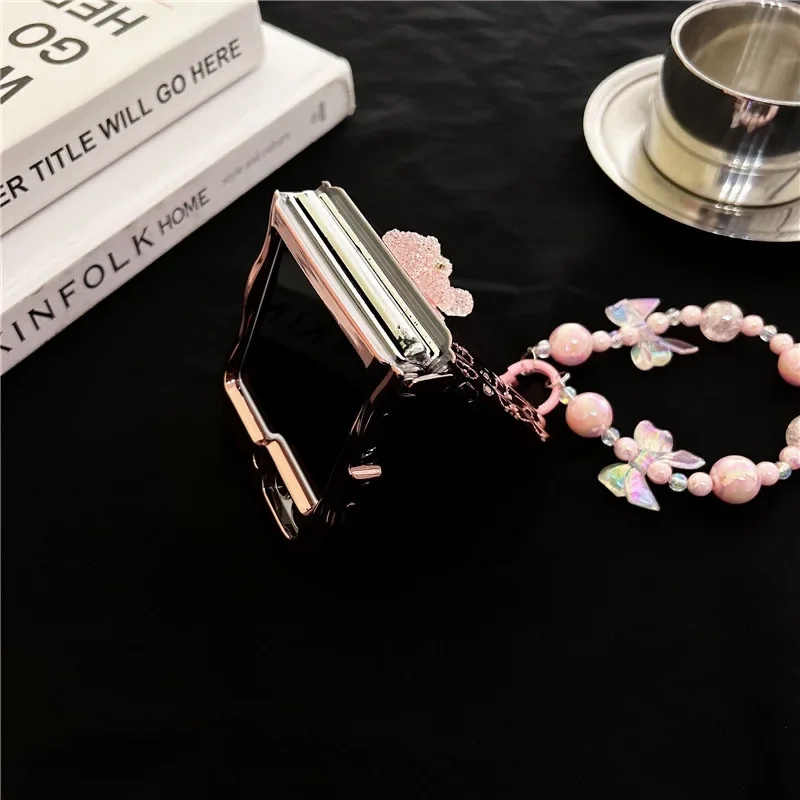 Блестящий чехол с медведем и гальваническим покрытием для телефона Samsung Galaxy Z Flip 6 5 4 3, защитная задняя крышка для ZFlip4 ZFlip5 ZFlip6, чехол