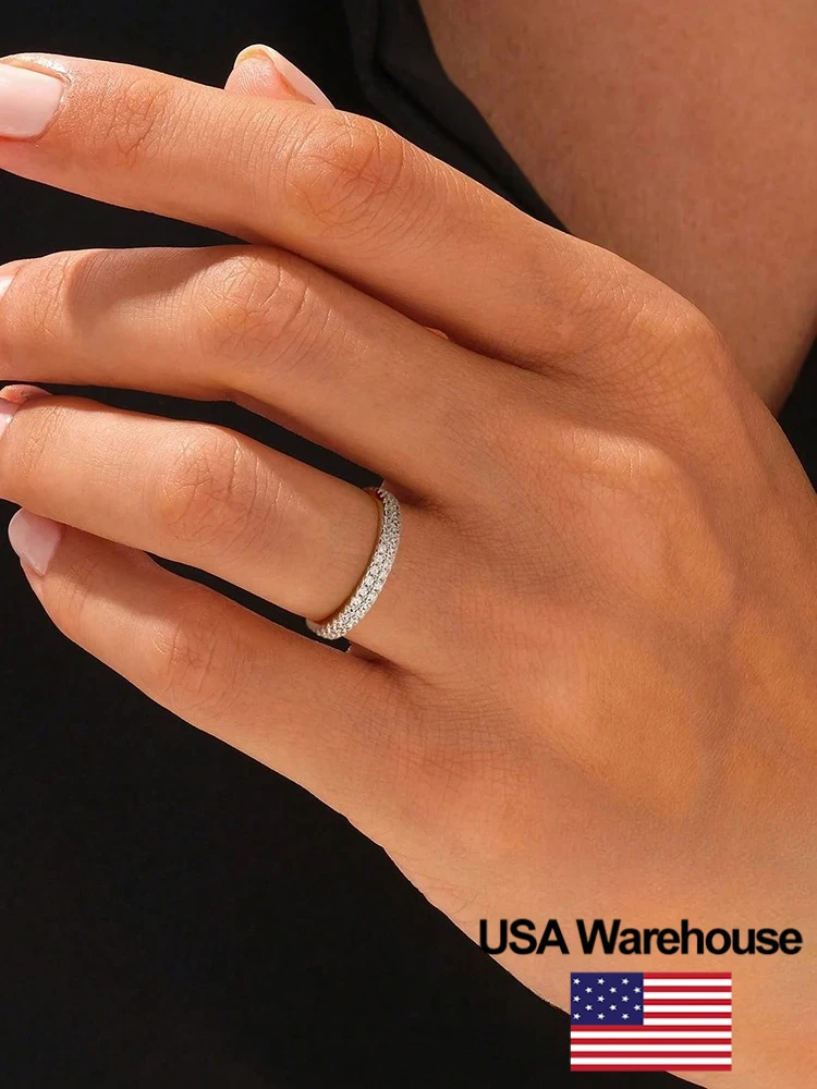 

Простое классическое двухрядное кольцо из стерлингового серебра 925 пробы с цирконом для женщин, обручальное свадебное роскошное ювелирное изделие высокого качества