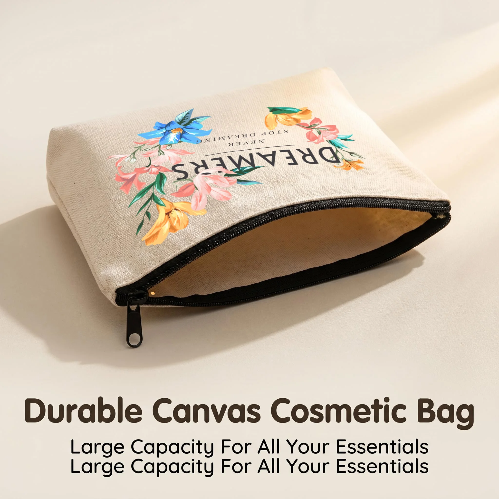 Vintage Flower Canvas Makeup Bag Letter Print Zipper Cosmetic Pouch Travel Wash Bag Girls Stationery Storage Purse