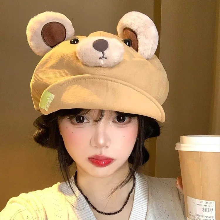 かわいい漫画の耳雲帽子女性のレジャー旅行大きな頭サイズ顔痩せ八角形帽子ファッショナブルな多用途アクセサリー